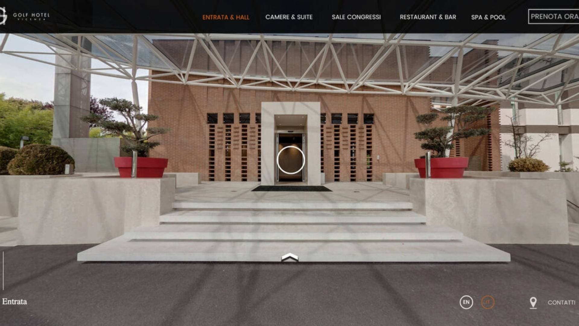 A bespoke tour interface carrying a venue's own logo, navigation and booking button