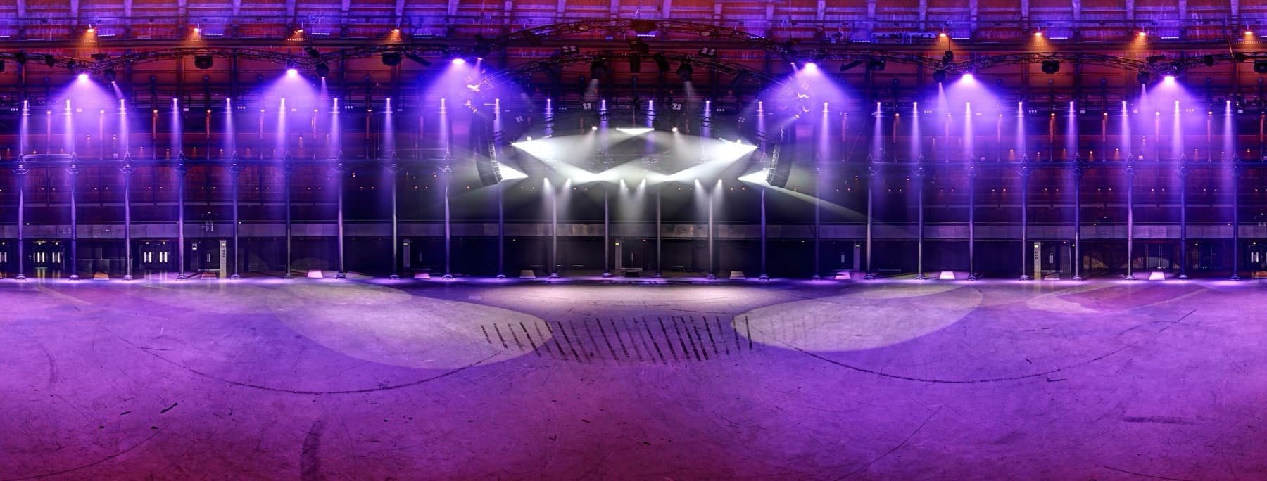 The Roundhouse main space in Camden under full show lighting