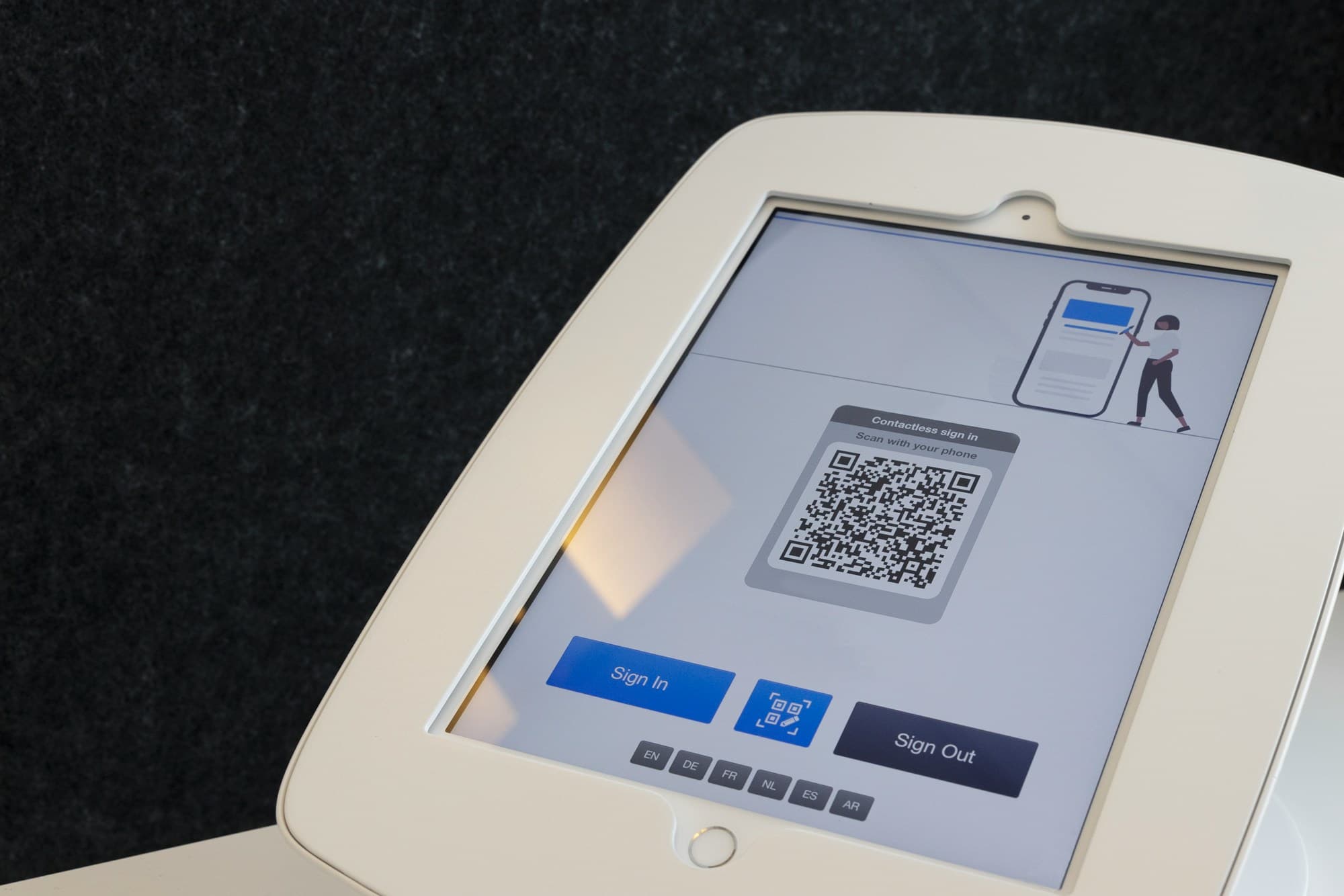 A QR code displayed on a screen for contactless scanning